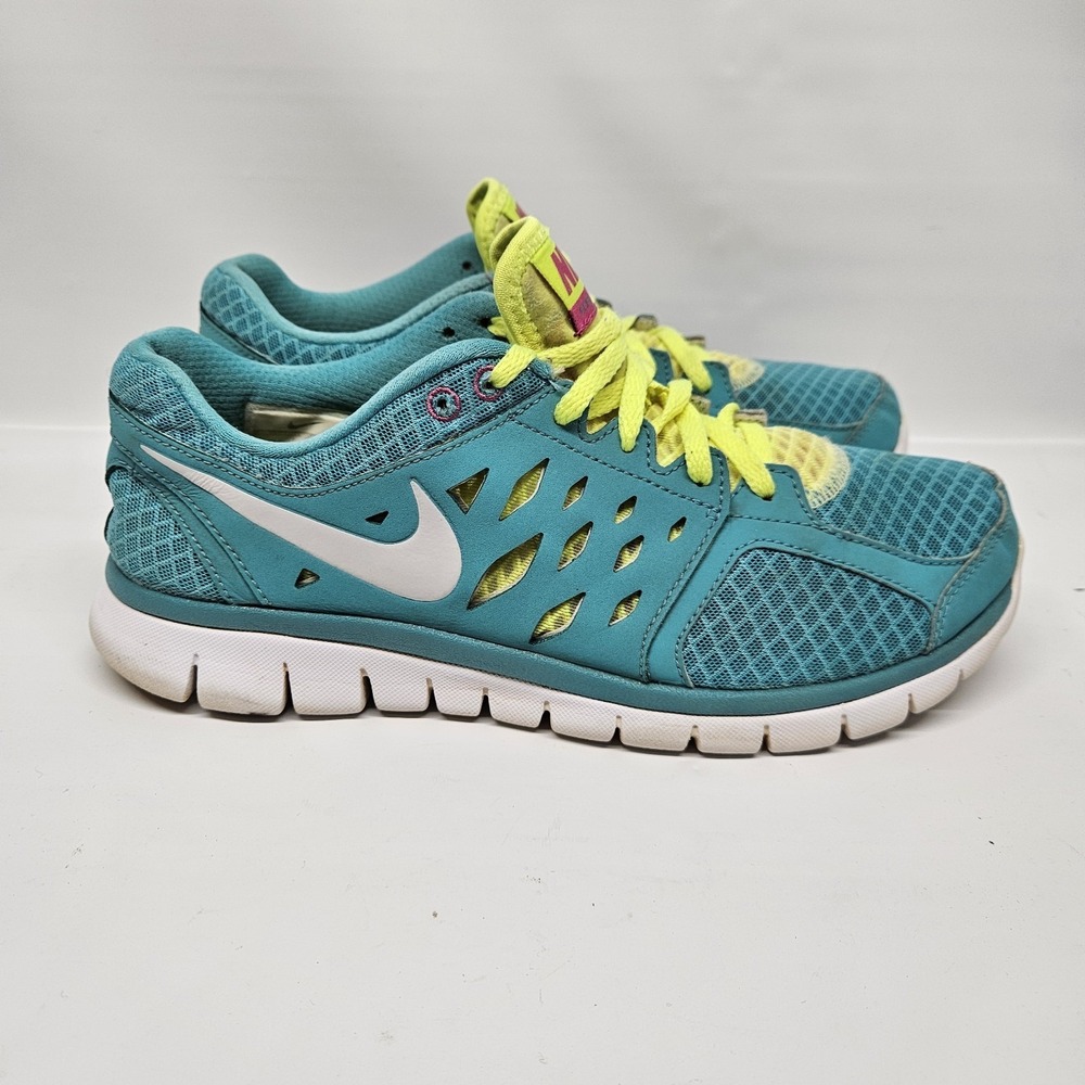 Nike Flex 2013 Run Athletic Lace Up Shoe Womens Size 9.5 580440-300 Teal Yellow